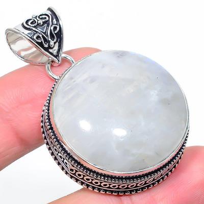 Πέτρα Σελήνης Ουράνιου Τόξου Βίντατζ Στυλ Επιχρυσωμένο 925 Ασήμι Στερλίνας Κοσμήματα Κρεμαστό 2" Δώρο για εκείνη