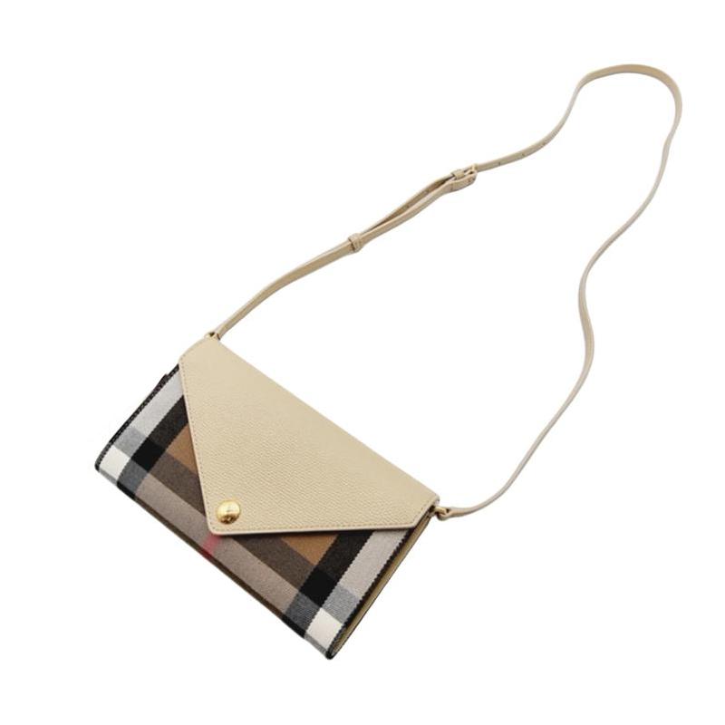 Burberry Hannah Series Brand Check Canvas And Leather Envelope Bag Women bags Light-Beige 80731571