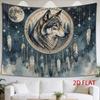 1pc Tapestry Wolf Head in Circle Under Moonlight, Starry Night Feathers Hanging Art Tapestry