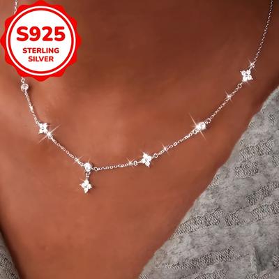 A S925 Silver Lucky Four-leaf Clover Necklace, Fashionable and Elegant, Perfect for Valentine's Day Jewelry Gifts