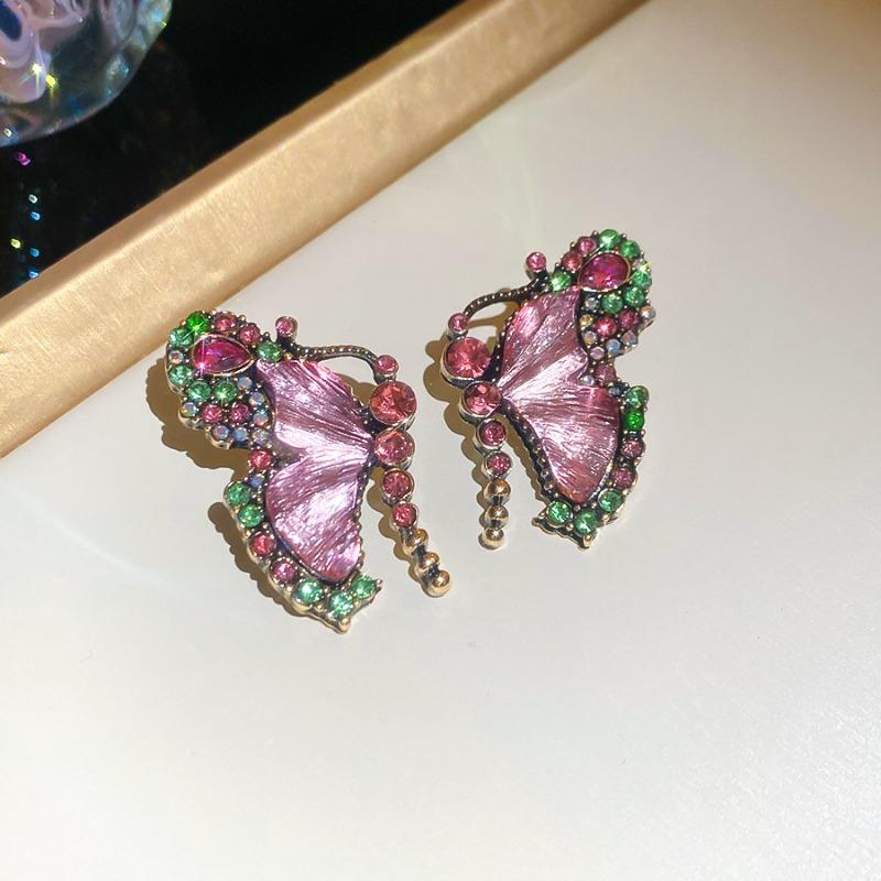 Retro butterfly splicing diamond necklace stud earrings jewelry set exquisite jewelry women
