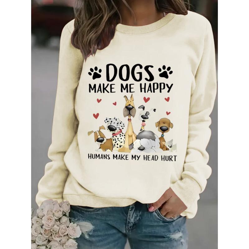 Pulovere de damă casual cu mânecă lungă și gât rotund, cu imprimeu de câine, toamnă-iarnă, europene americane transfrontaliere