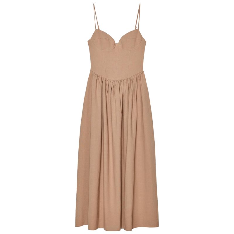 

Zaprha 2025 New Arrival Gentle Sexy Midi Heart-Shaped Collar Sling Dress Waist-Tight Slim Looking 3152331 Light brown L
