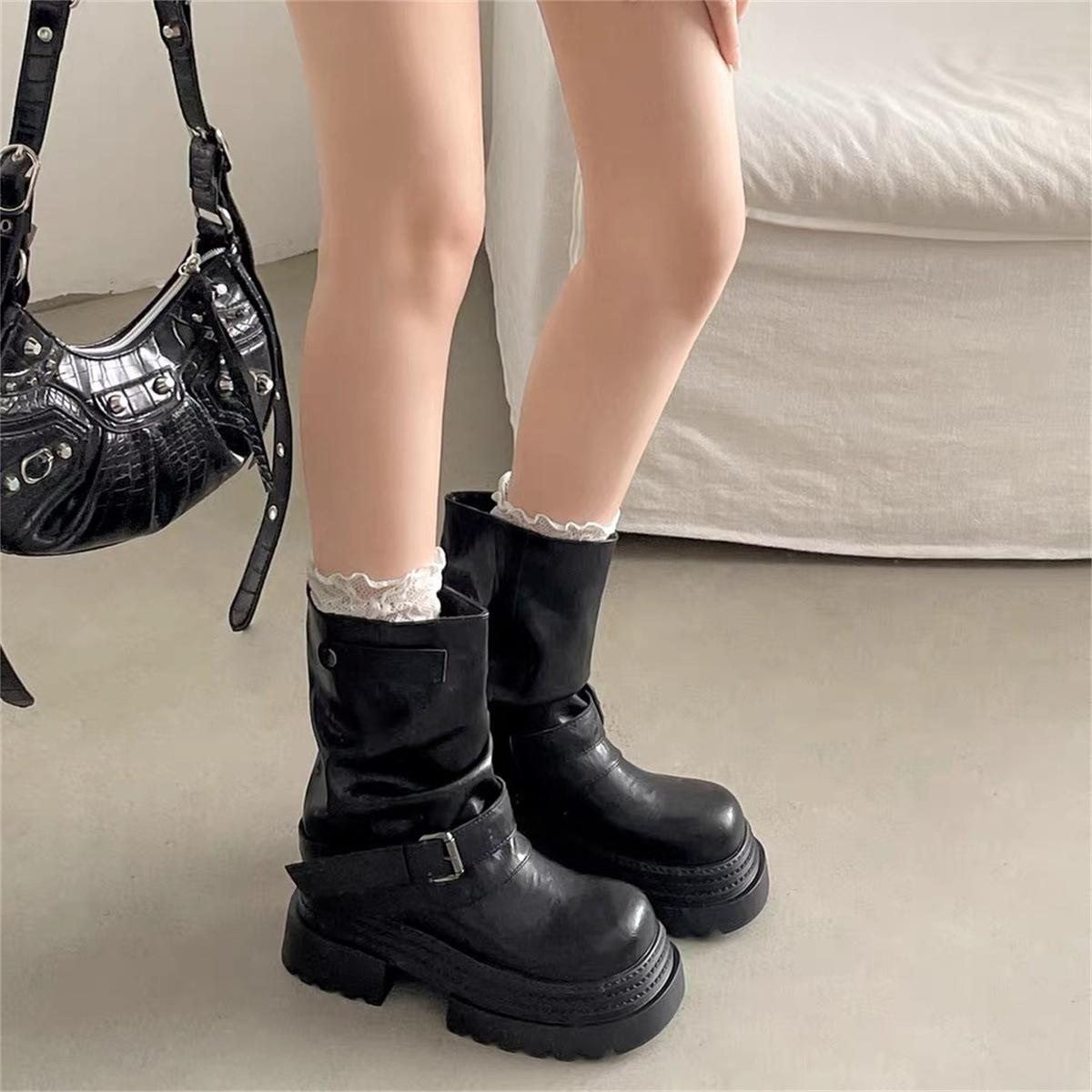 Thick-soled locomotive Martin boots British style belt buckle Spice girl fried street booties 35
