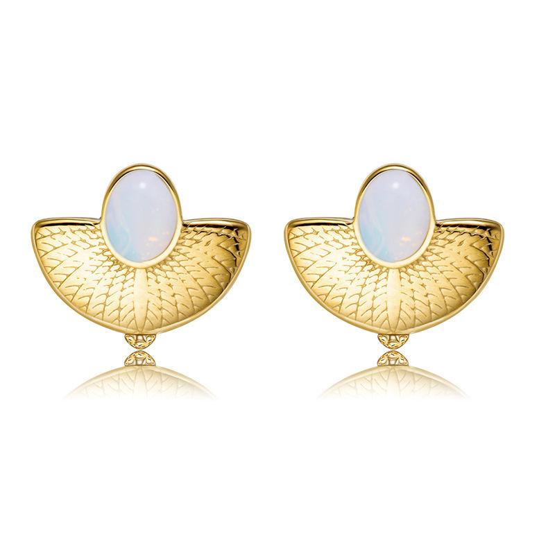 

Французские ретро серьги-клипсы из натурального камня, популярные женские серьги-пусеты из титановой стали, универсальные украшения из нержавеющей стали для работы 14K gold plated