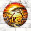 Round African Wildlife Themed Metal Tin Sign Wall Art Decor For Bedroom Garden Hanging