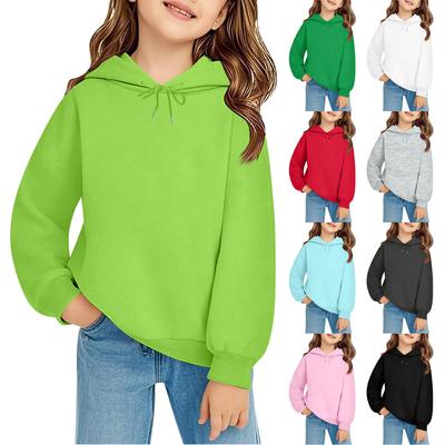 Children's Long-sleeved Loose-fitting Pullover Hoodie With Drawstring And Solid Color