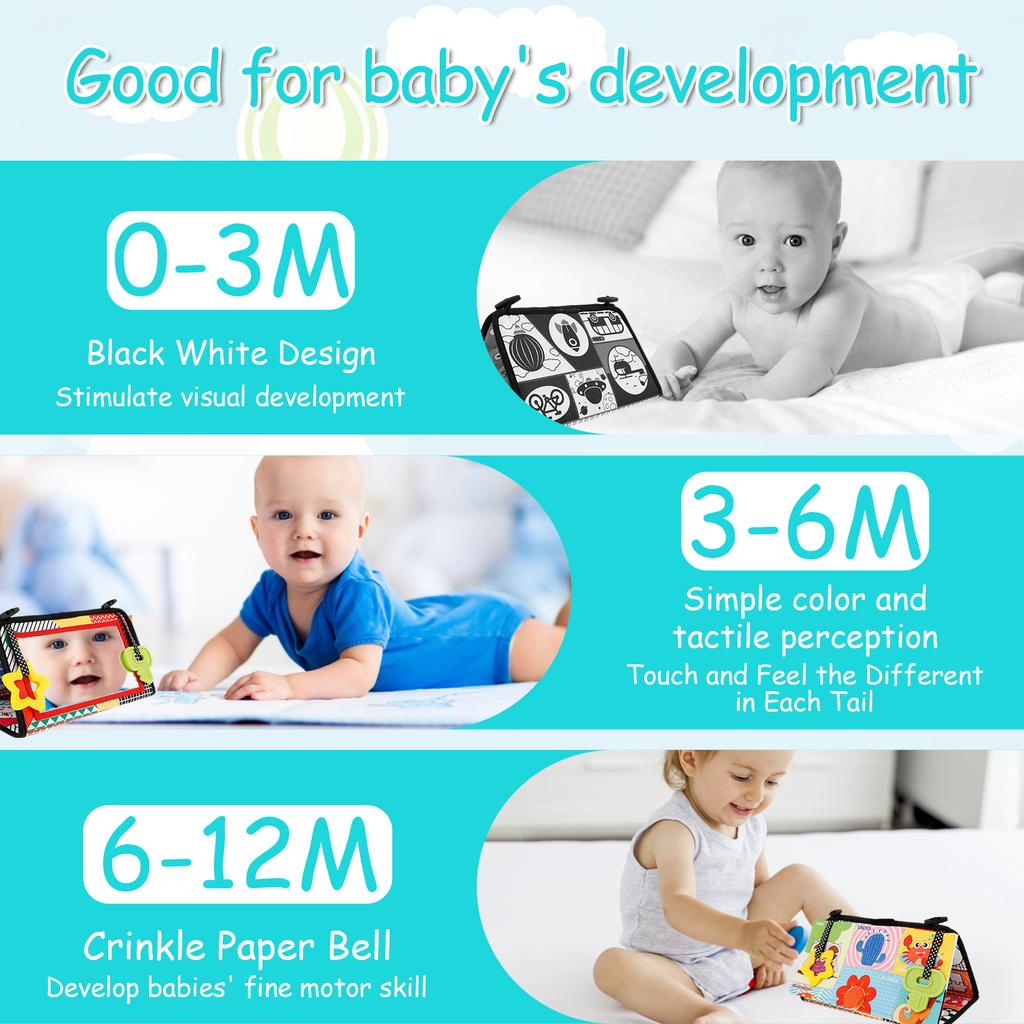 Cloth Tummy Time Mirror Toy Build Cognitive Skill Baby Mirror Tummy Time Detachable Sand Book Baby Prone Toy Foldable for Infant