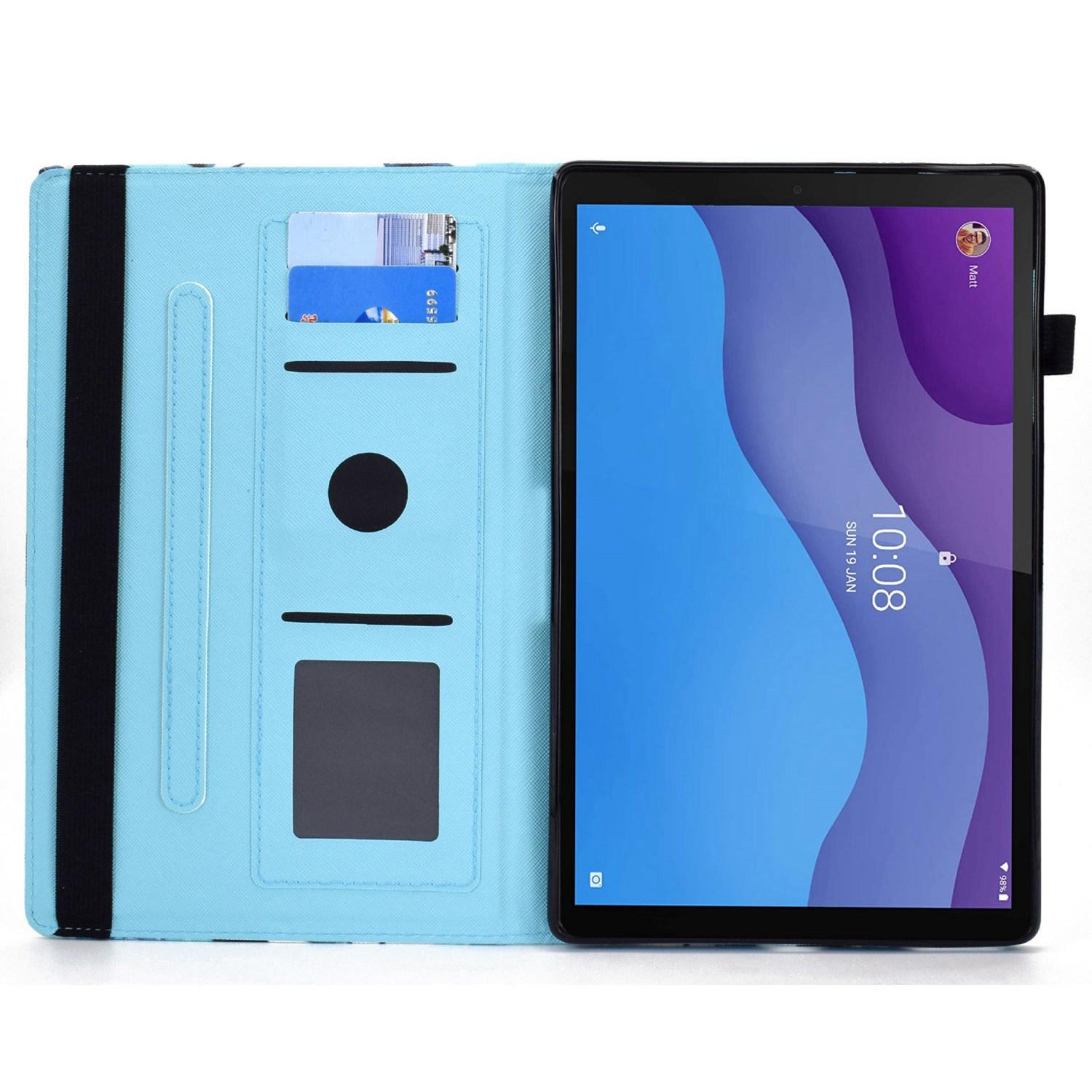 

For Lenovo Tab M10 (Gen 3) TB-328FU/TB-328XU Pattern Printing Leather Stand Protective Case Card Slots Smart Cover with Elastic Band and Pencil Holder Blue Rose