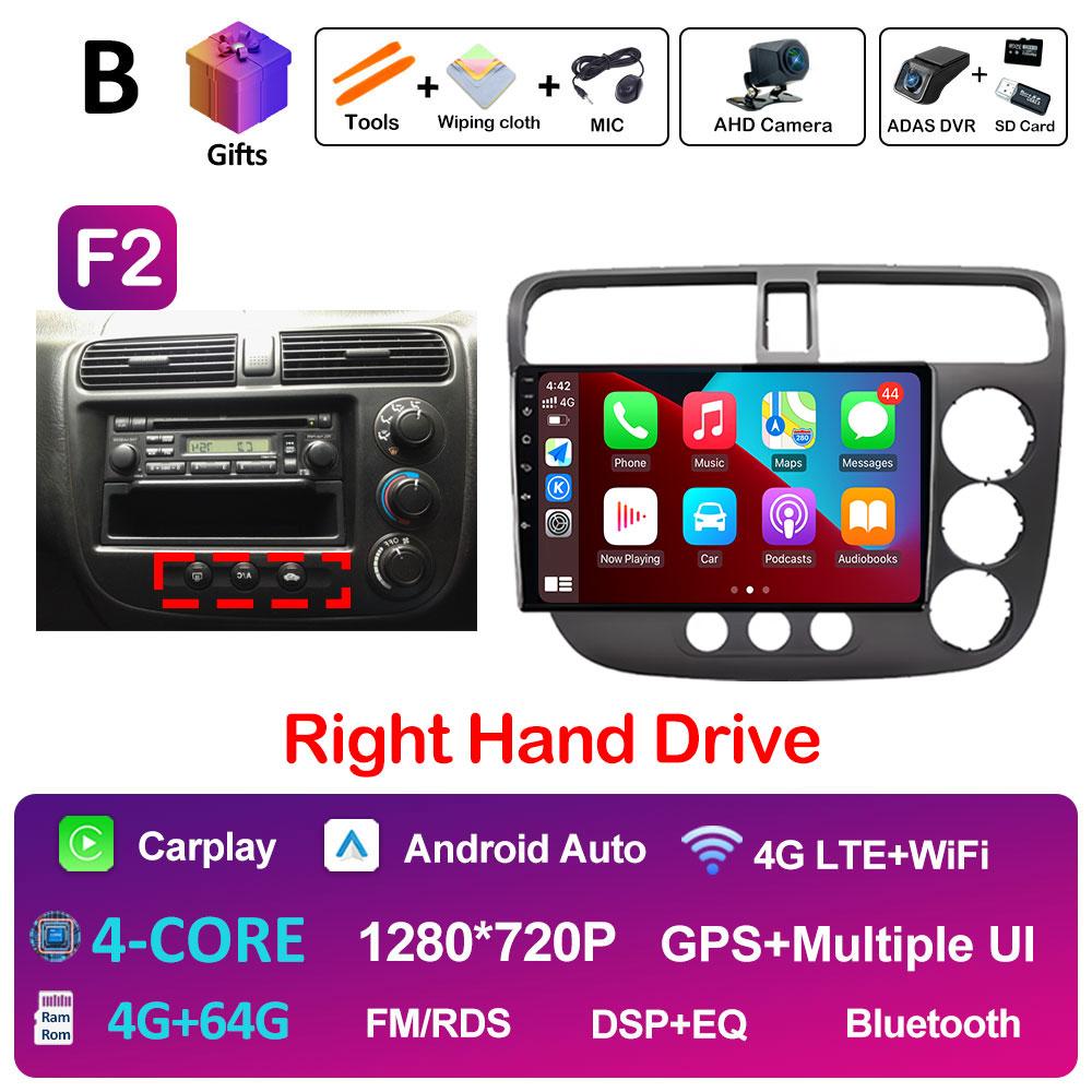 DSP Stereo GPS Navigation For Honda Civic 2000 2001 2002 2003 2004 2005 2006 Multimedia Player Android 14 Touch Screen Head Unit