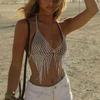 Luxury Mesh Tassel Bra Chain for Crop Top Sparkling Crystal Lingerie Body Chain Jewelry  Women
