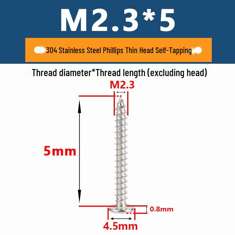 Yigu 304 Stainless Steel Phillips Thin Flat Head Self-Tapping Screw M2-M8, Countersunk Pointed Tail