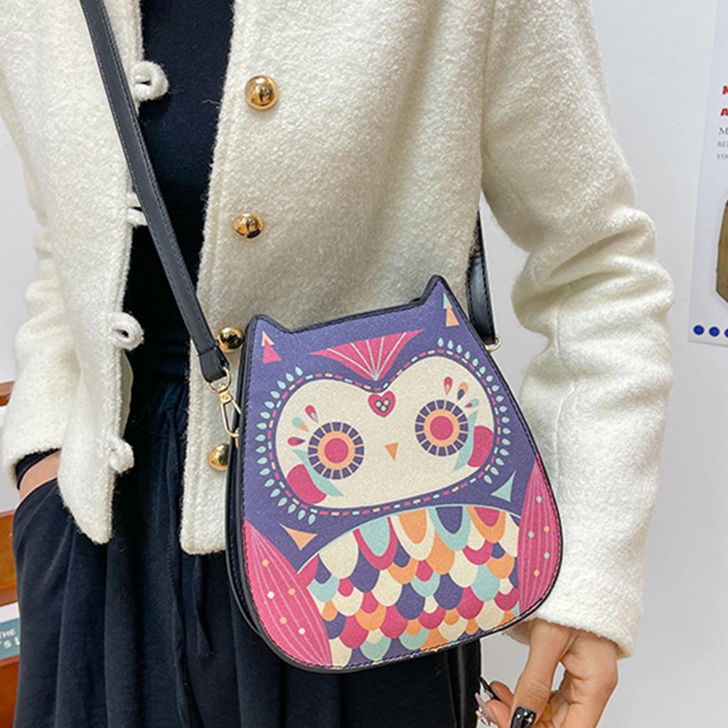 PU Leather Messenger Bag for Women Owl Shape Shoulder Bag Cartoon Owl Crossbody Bag Small Square Bag Shopping Bag