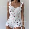 Popular pajamas suspender sexy ruffle edge multi-color love print comfortable casual loungewear women