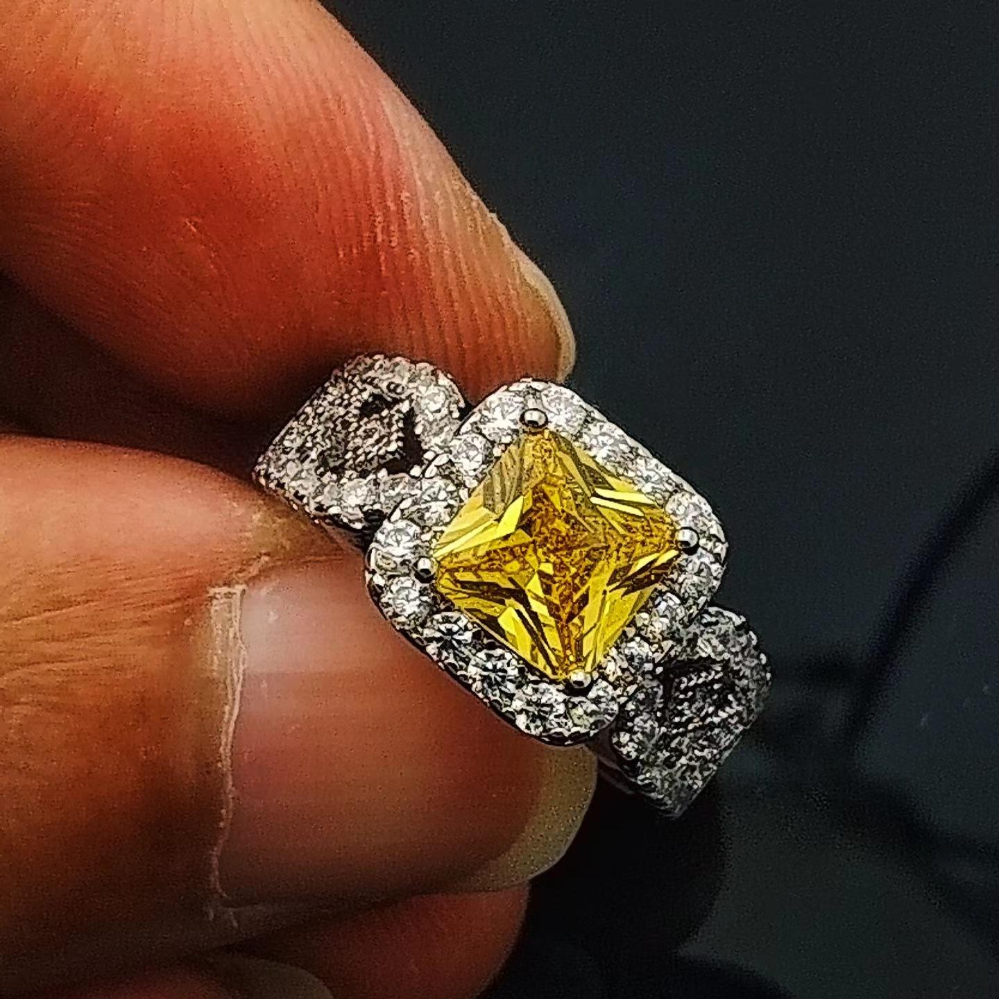 

Fashion Accessories Princess Square Bag Zircon Jewelry Ring Women S Diamond Ring Trend High Carbon Diamond Ring Opening adjustable жёлтый