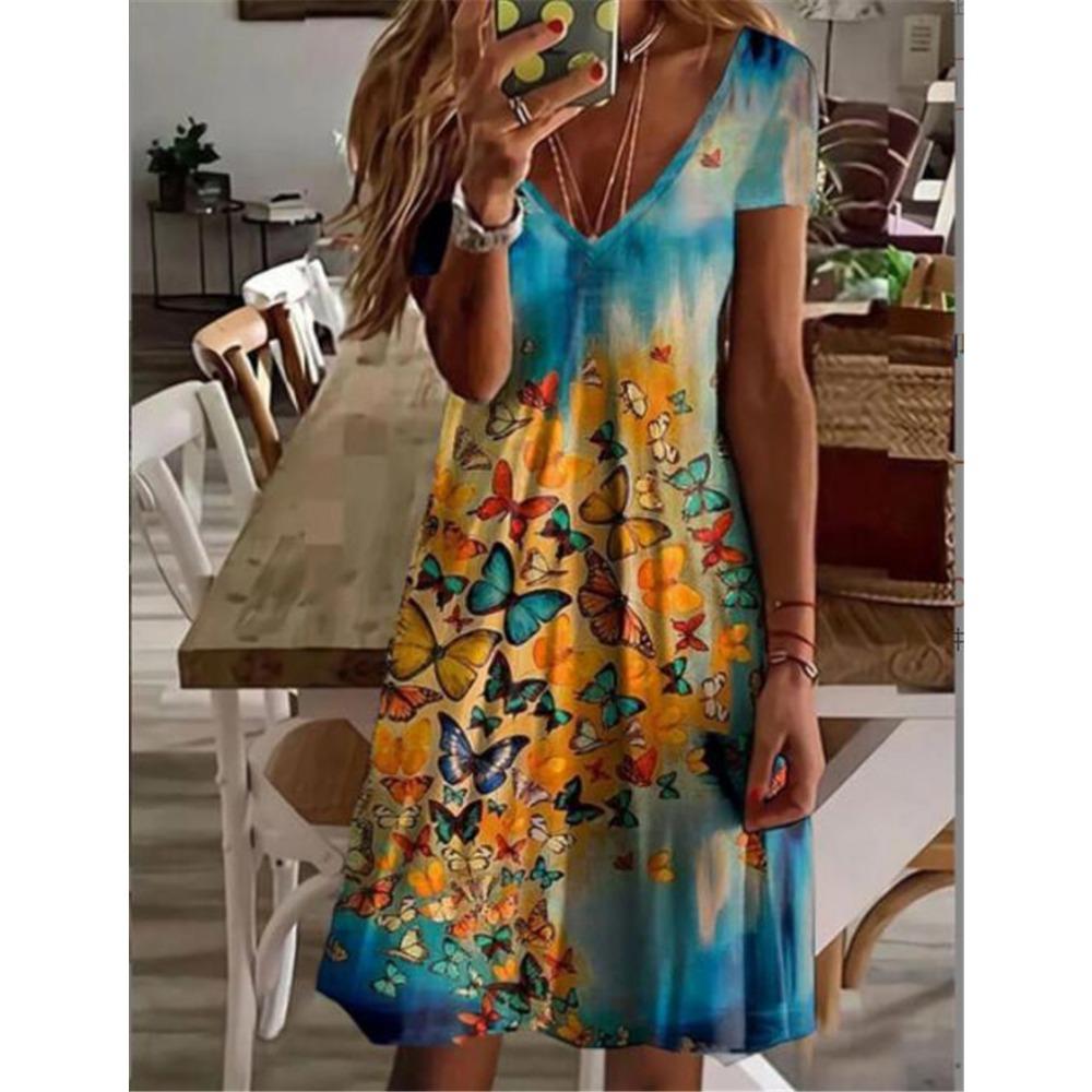 BITCED Women's Fashion Summer Spring Floral Print Short Sleeve V-Neck Casual Dresses