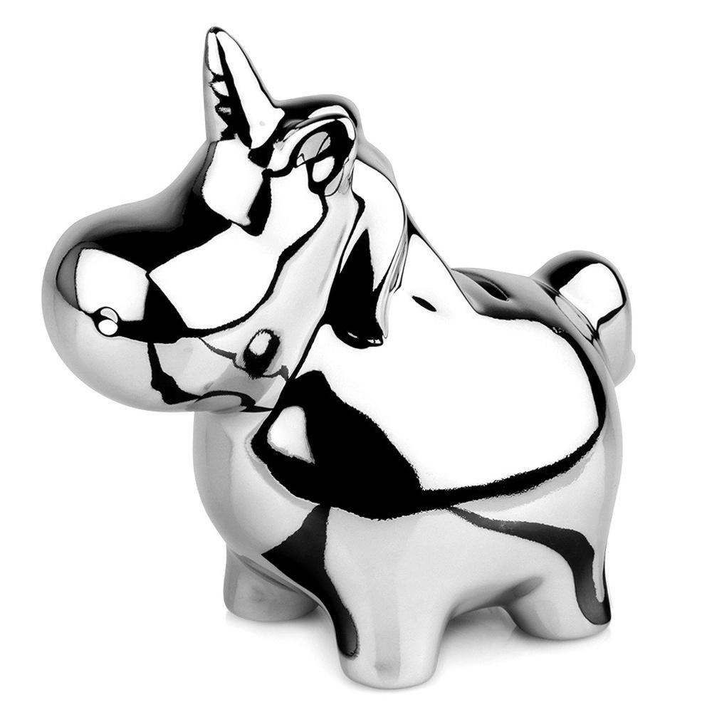 Ceramic piggy bank, silver mirror finish, 18x10.5 cm