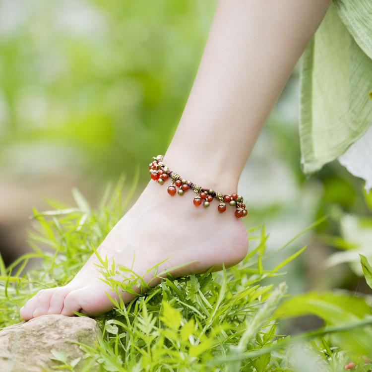 Original Woven Agate Anklet Women's Retro Bohemian Fruit Bell Fringed Pendant Anklet