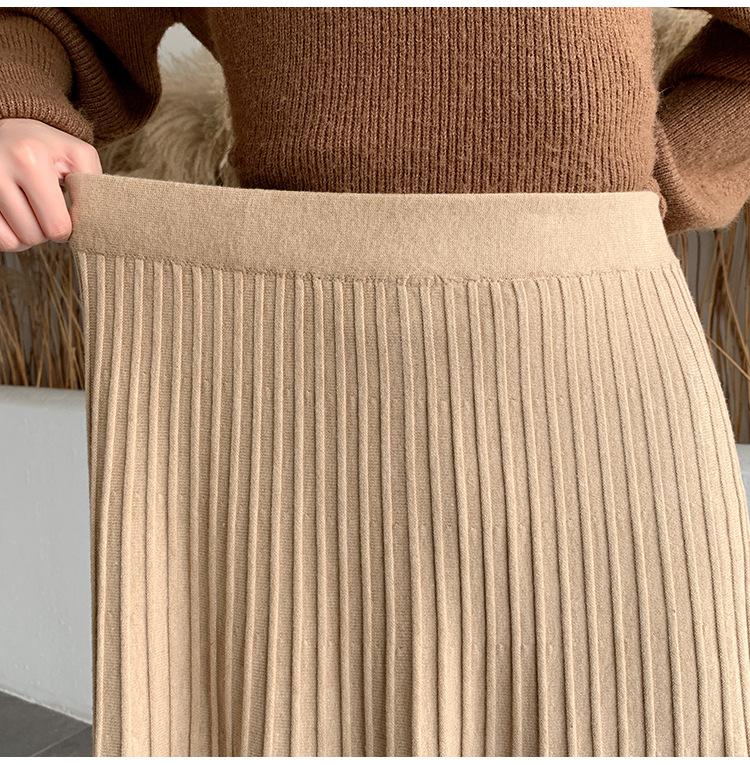 Gestrickte lange Midiröcke für Damen, elastische Taille, verdicken, elegant, Herbst/Winter, A-Linie, Strickmode, gestreift, lässig, Vintage-Rock