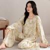 Pajamas women's spring and autumn pure cotton long-sleeved chest pad middle-aged mother autumn 1011 new anti-bumping loungewear