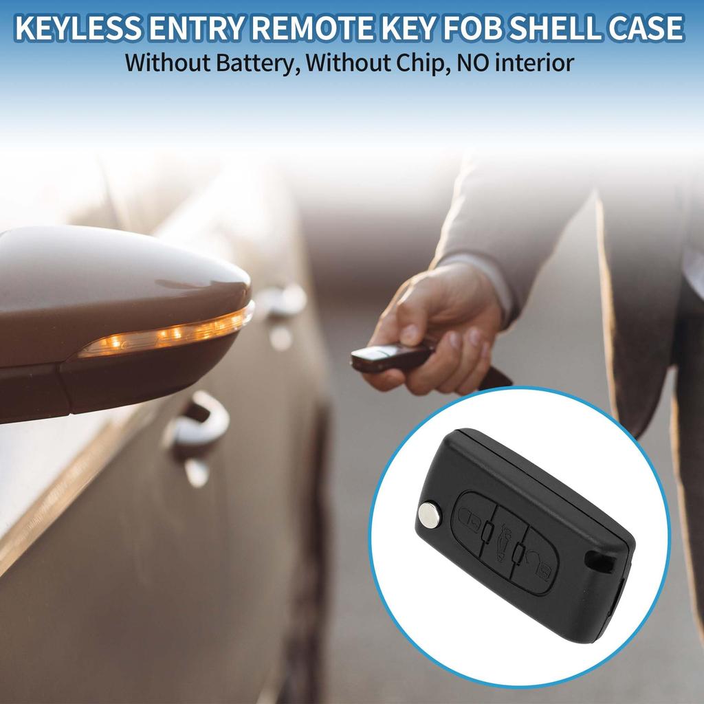 [A ABSOPRO] Compatible with Peugeot 3 Button Key Shell Case Keyless Entry Remote Key Case Replacement for 207