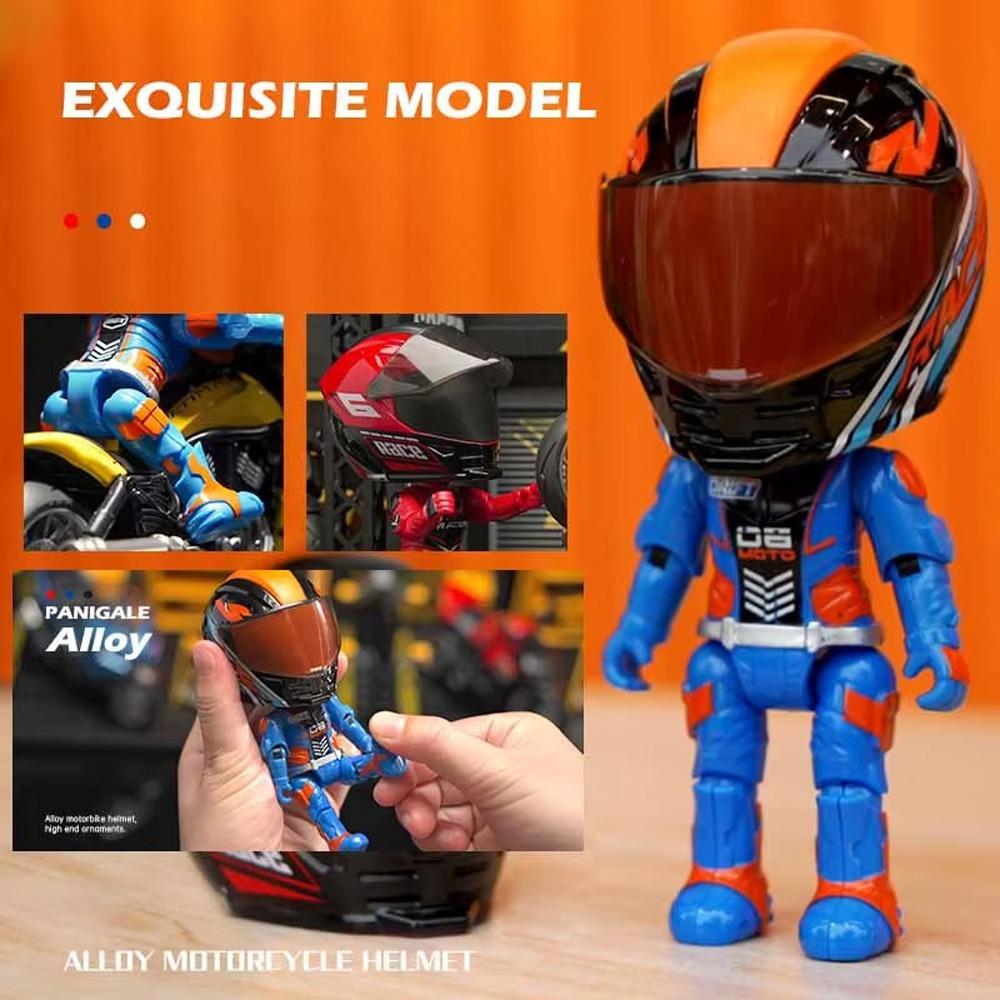 Action Figure Simulated Motorcycle Rider Doll Deformation Helmet Movable Figurine Model Children