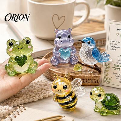 Süße Glas-Tierfiguren Emotionaler Unterstützungs-Geschenk, Taschenkuss Kolibri, Schildkröte, Mentale Gesundheit Artikel Frosch, Biene mit Inspirationskarte Motivierend
