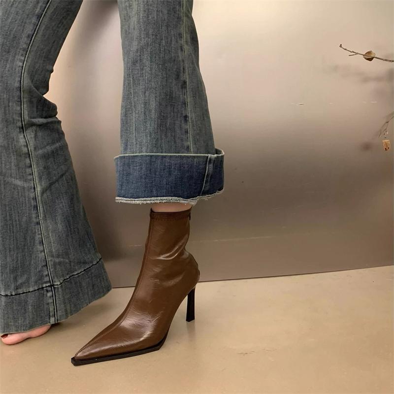 High Heel Women Stretch Slim Ankle Boots Fashion Pointed Toe Shoes Autumn Winter Ladies Elegant Mordern Short Booties
