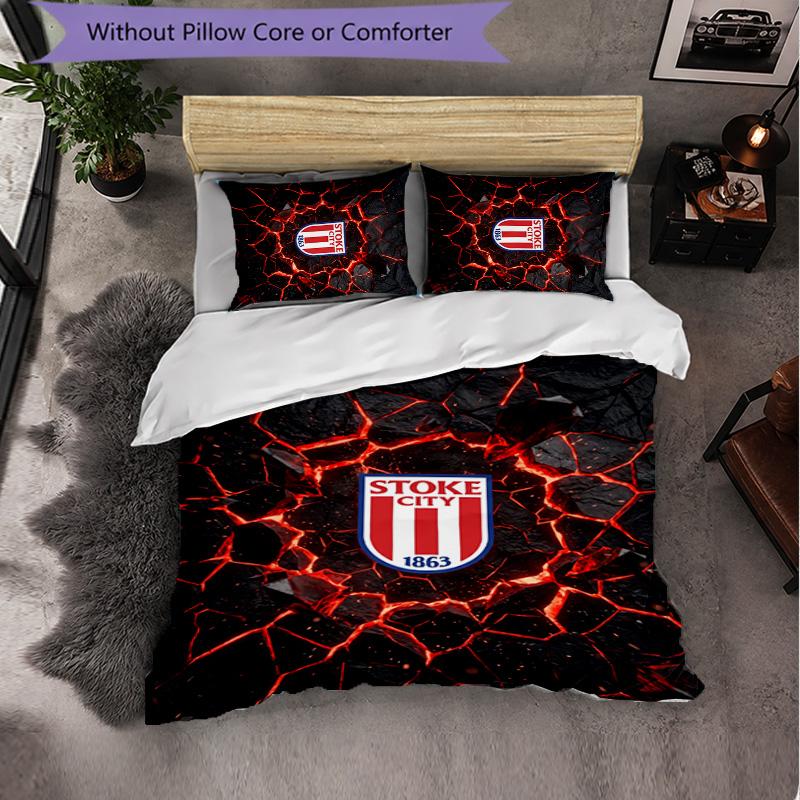 Stoke City Football Set Lenzuola 3 Pezzi Morbido Copripiumino con Federe Set Decorazione Camera da Letto per Casa