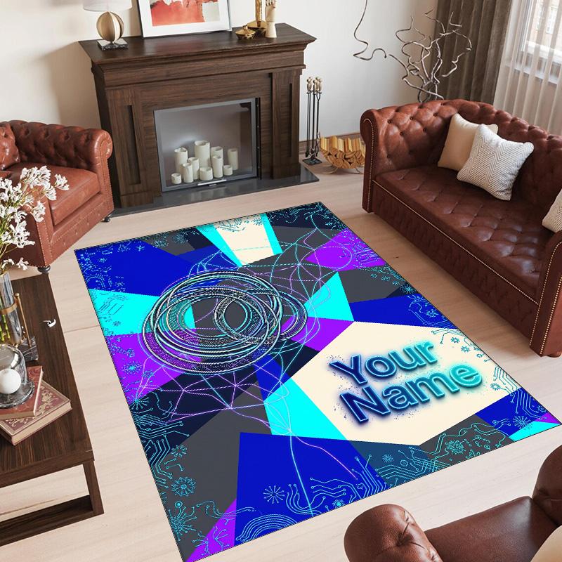Abstract Geometric Theme Crystal Velvet Rug Personalized Custom Name Text Soft Floor Mat Home Decor