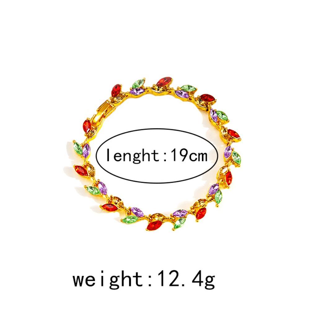 Luxury Exquisite Colorful Rainbow Crystal Willow Leaf Bracelets for Women Summer Dopamine Fashion Sweet Jewelry Accessories Gift