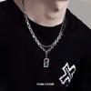 Titanium Steel Double Layer Green Zircon Necklace For Men Women Fashion Square Pendant Spliced Bead Chain Male Kpop