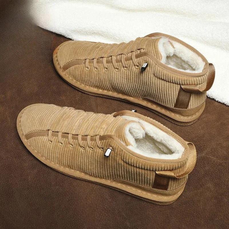 Comfortable Lace Up Male Winter Shoes Flat Men's Snow Boots New In Fashion Original Deals Warm Cold Proof Footwear Fleece Brands