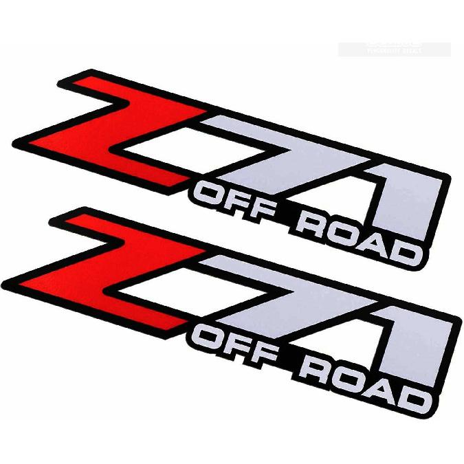 2Pc Z71 Off Road Decals Stickers Emblem Replacement for Silverado Z71 2001-2006 Bed Side 1500 2500 HD (Silver Red)