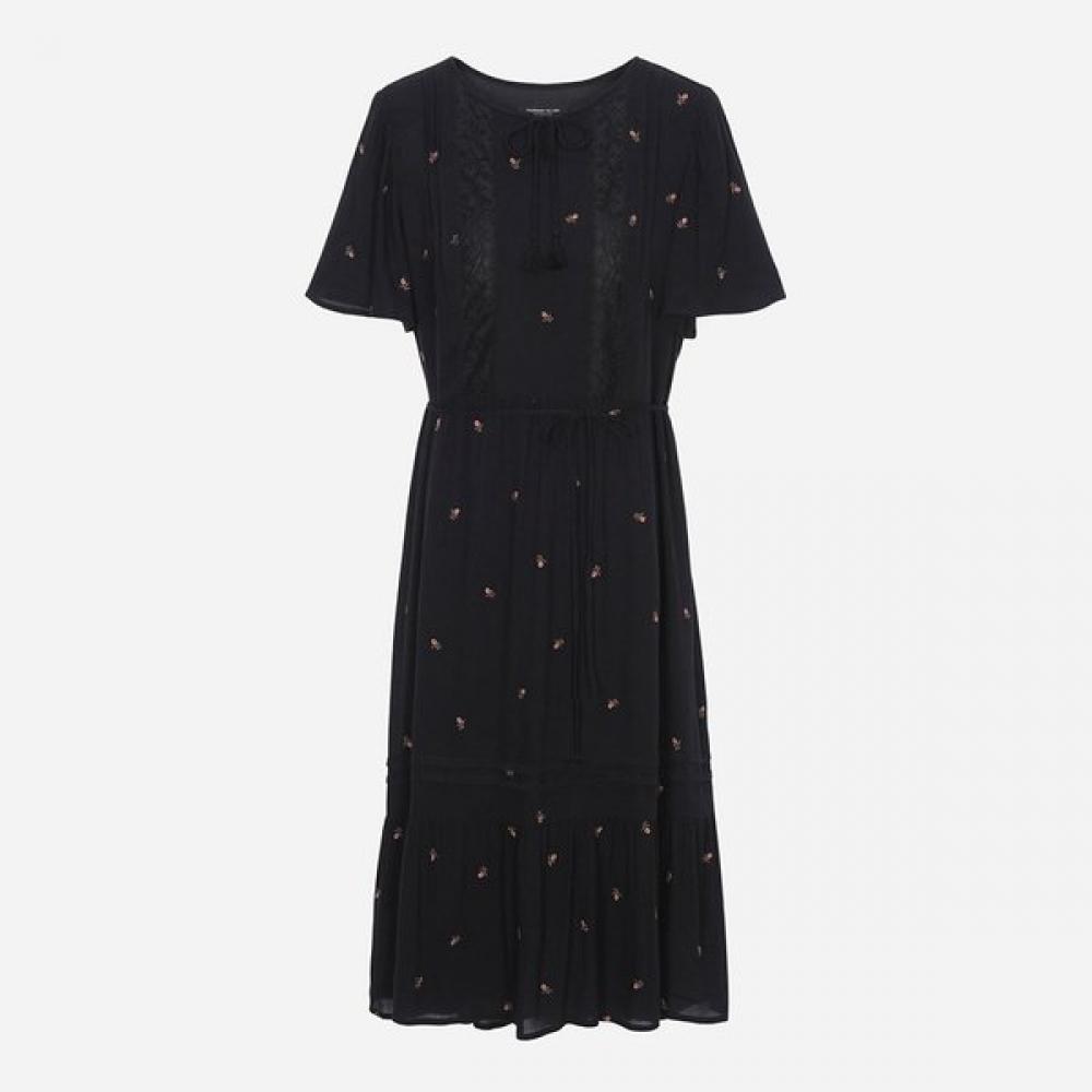 Thursday Island Rayon Flower Embroidery Dress  T256mop142w black (BK)/S