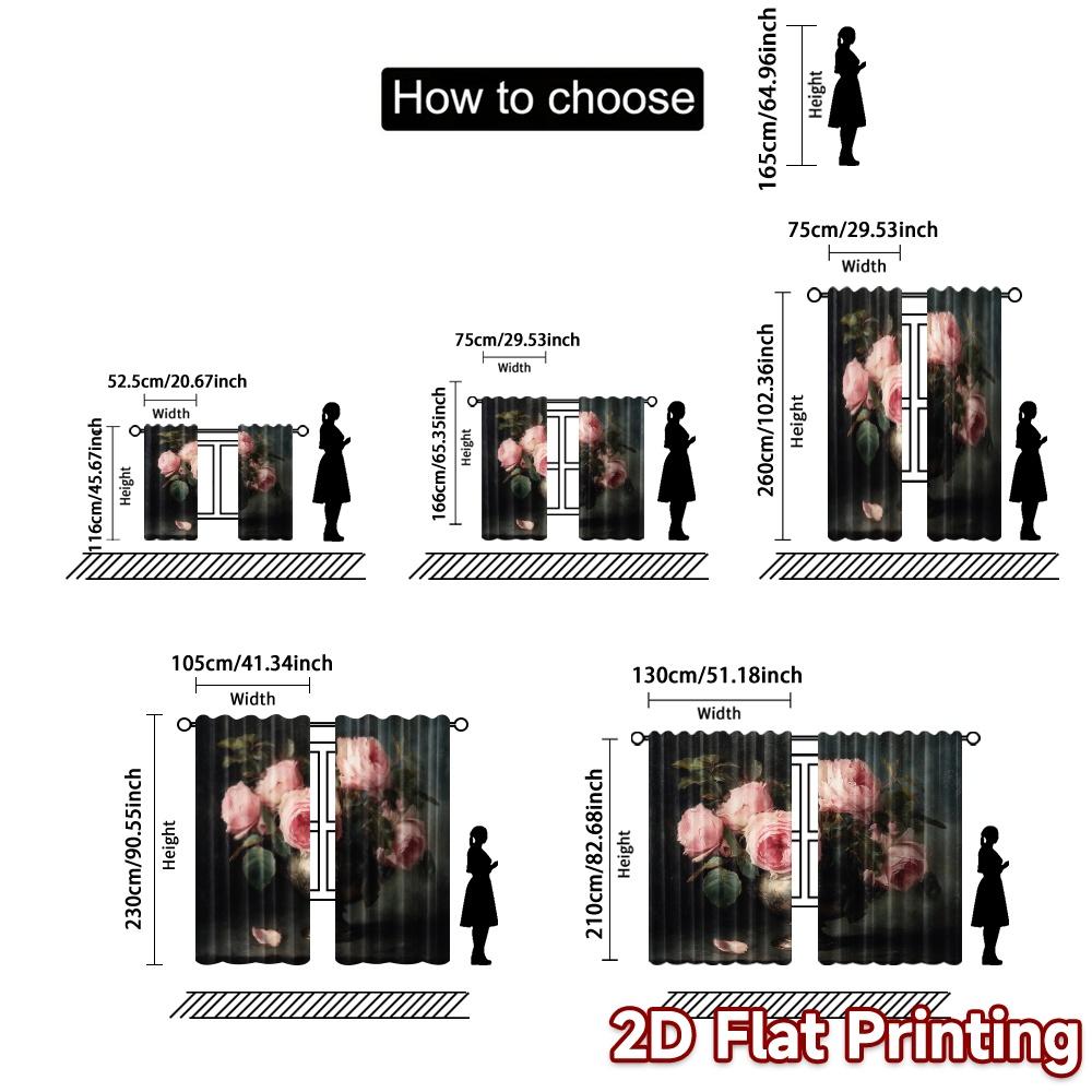 2pcs, 2D FLAT PRINTING Curtains (Without Rod) Blush Bouquet Print Modern Curtains Prints Light Filtering Curtains Decorations