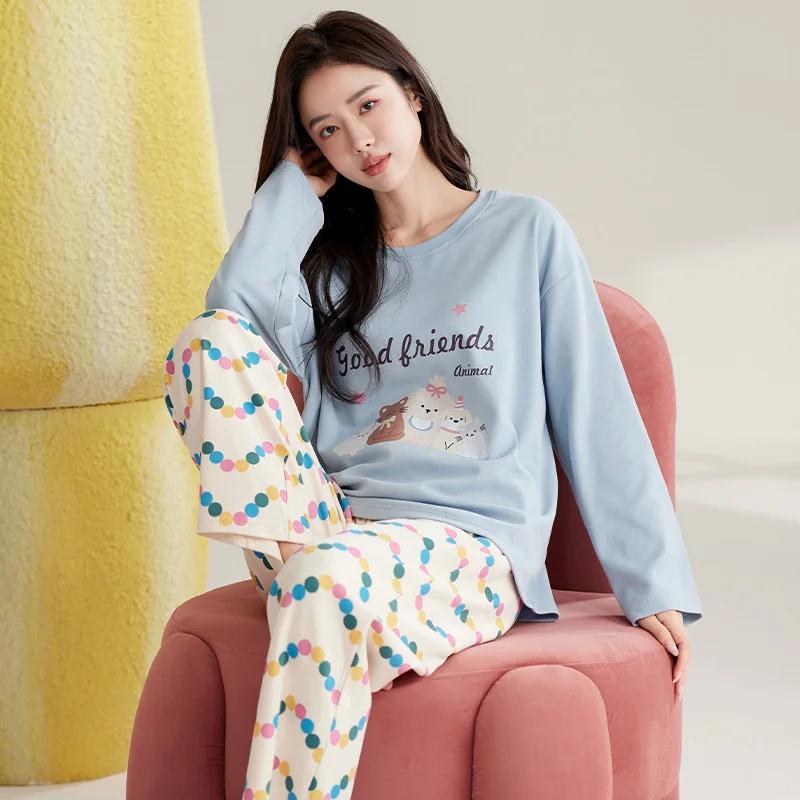 Niedliches Katzen-Pyjama-Set Damen Herbst Winter Langärmlig Lange Hose Nachtwäsche Weiche Pijamas Gemütliche Pyjamas Kawaii Nachthemd Mädchen