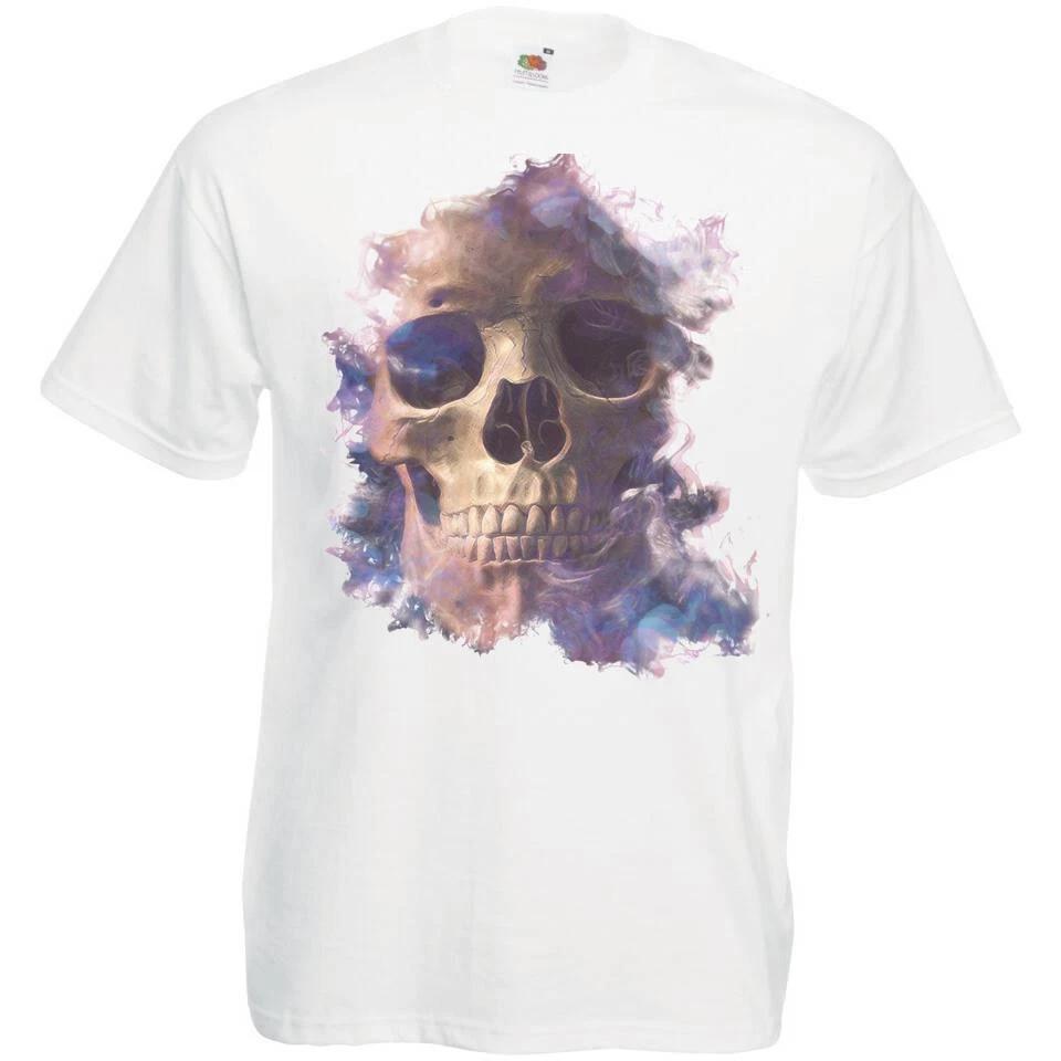 Mens Skull in Colourful Smoke Gothic Horror Creepy Unisex White 100% Cotton T-shirt Mens Tees Top S