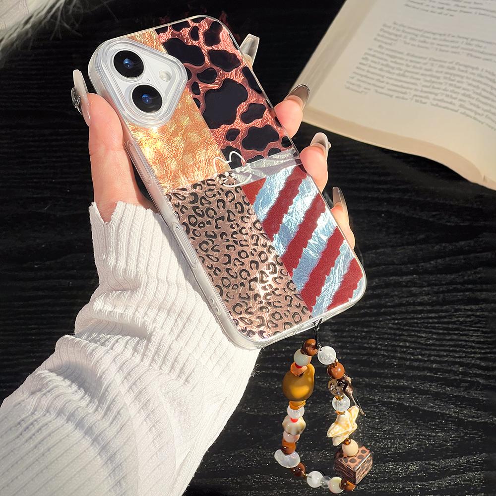 Bracelet Chain Painted Phone Case For iPhone 16 11 12 13 14 for 12 14 16 Pro 14 16 Pro Max Cute Pattern Hard Cover With Lanyard