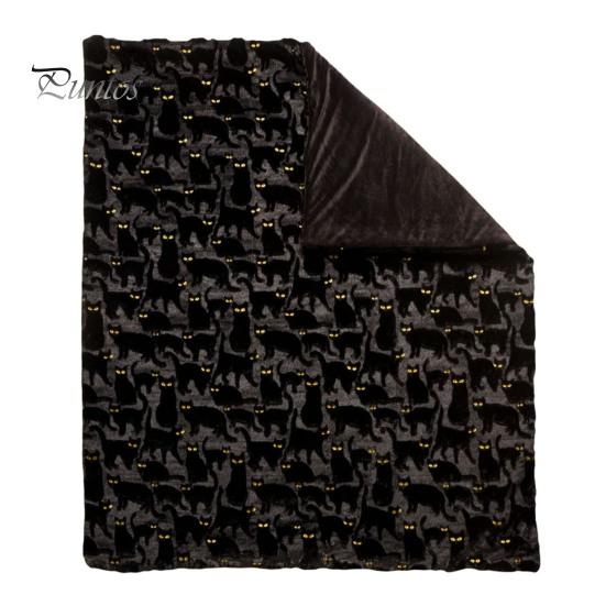 Dekorative Feiertags-Raumakzente Halloween Geist Kuscheldecke, Herbst Kürbis Plüsch Weiche Gemütliche Bestickte Decke für Erwachsene Schwarze Katze Couch Sofa S schwarz