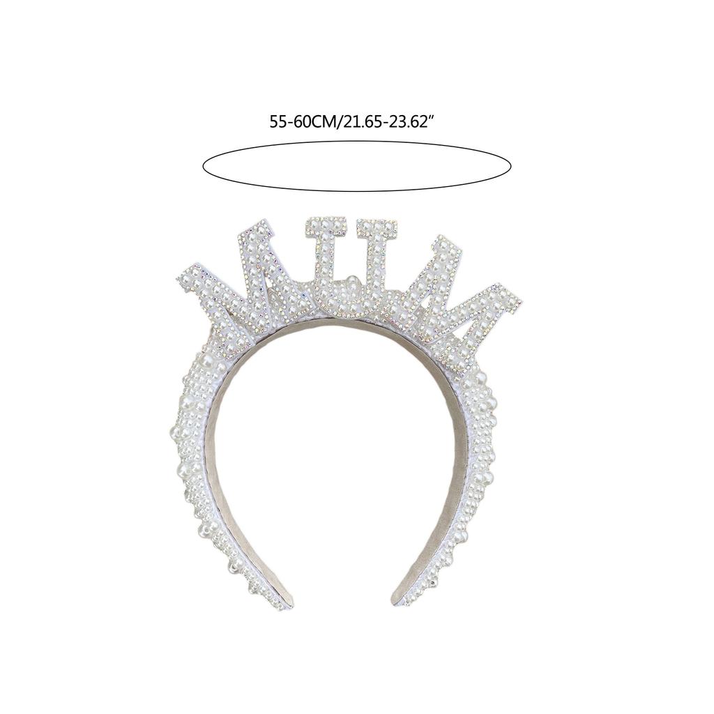 Full Pearls New Mom Headband Hair Hoop Baby Shower Party Decorations Shinning Bead Headband for Baptism