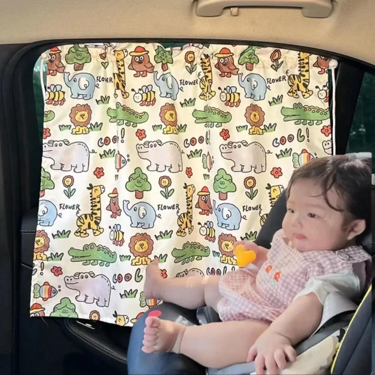 

Car Window Shades For Baby Cartoon Pattern Suction Cup Curtain Universal Side Window Sunshade UV Protection Covers