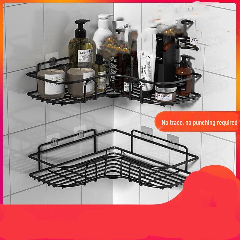 No-Drill Corner Bathroom Storage Shelf - Wall-Mounted Vanity Organizer Rack