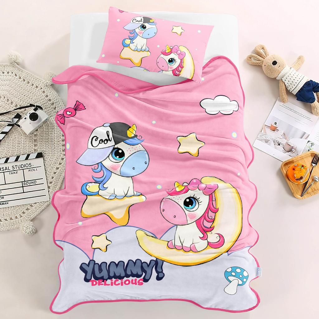 Flannel Plush Nap Blanket, Baby & Toddler Outdoor Blanket, Cute Cartoon-Printed Light Blanket for Air-Conditioned Rooms