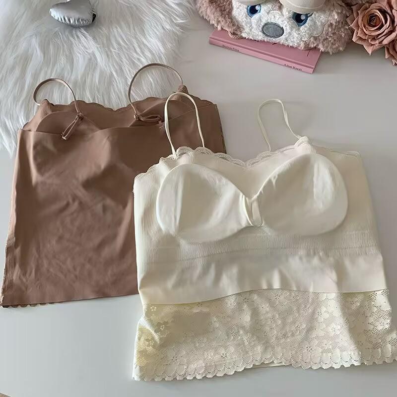 French lace sling vest, women's inner with chest pad, summer outer wear, bottomed back bra, Spice Girl long underwear
