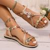 Fashion Summer Braided Band Flat Sandals for Women Fashion Flower Decor Beach Shoes Woman Lightweight Soft Sole Casual Sandalias Mujer