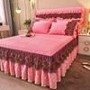 Quilted Bed Skirt Set with Heart Embroidery Lace Trim and Tie-Up High Drop  Includes 1 Bed Skirt and 2 Pillowcases