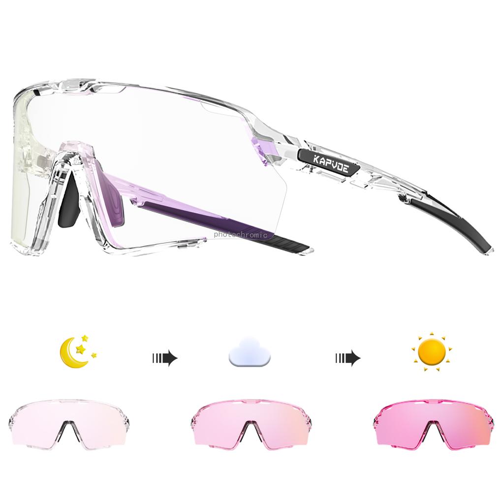 Kapvoe Photochromic Cycling Glasses Silver Lens Sunglasses Multi Color Men Women Bike Outdoor Eyewear Riding Driving Running
