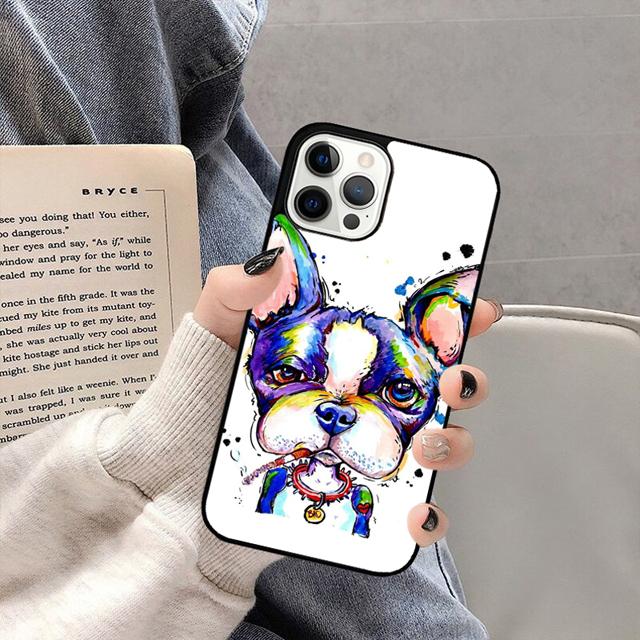 Süße französische Bulldogge Boston Terrier Handyhülle für iPhone 13 11 12 Pro Max Mini XS XR X 8 Plus 7 SE 2020 6S 5S Coque Shell