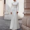 New European and American Turtleneck Long-sleeved Slim Wedding Dress Skirt Pleated Design Elegant Temperament Dress Dress